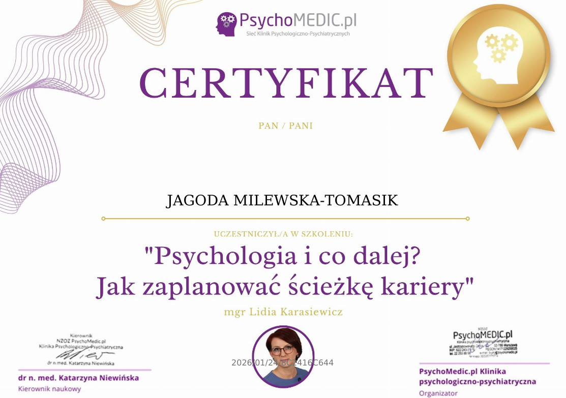 Certyfikat — Psychologia i co dalej? Jak zaplanować ścieżkę kariery