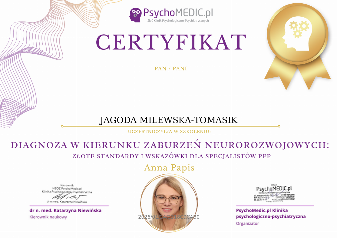 Certyfikat — Diagnoza w kierunku zaburzeń neurorozwojowych
